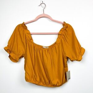 Active USA Mustard Yellow Short Puffed Sleeve Crop